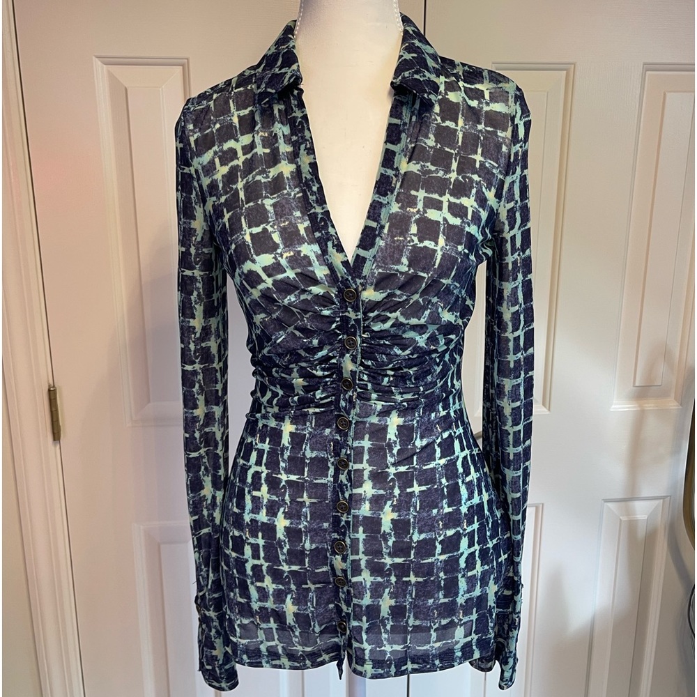 Small Free People Sheer Rouched button down blouse like new